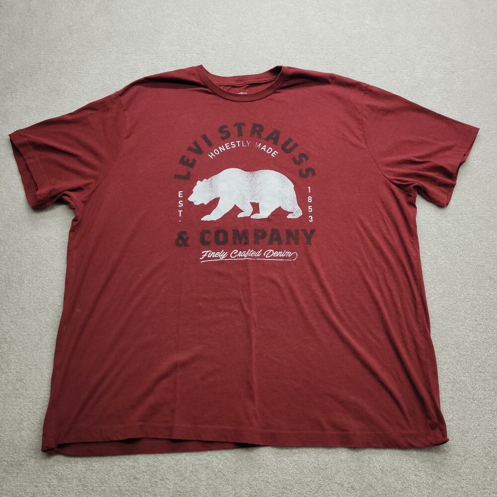 Levi Strauss Graphic T Shirt Mens 3XLT Red Bear Logo Short Sleeve Cotton
